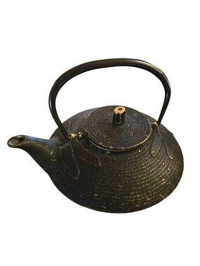 Vintage Black Cast Iron Japanese Tea Kettle With Dragonfly Design JH8034